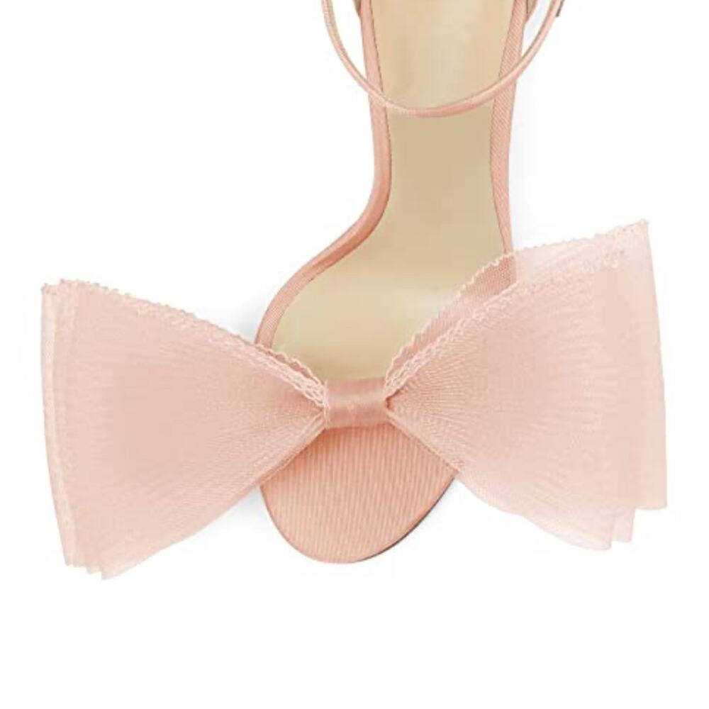 NWT Coutgo Light Satin Pink Mesh Bow Knot womens high heeled Strappy sandals 9M - Picture 4 of 10